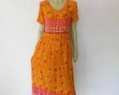 Vintage Bohemian Maxi Dress, 80's Ethnic & Floral Print Indian Maxi Dress