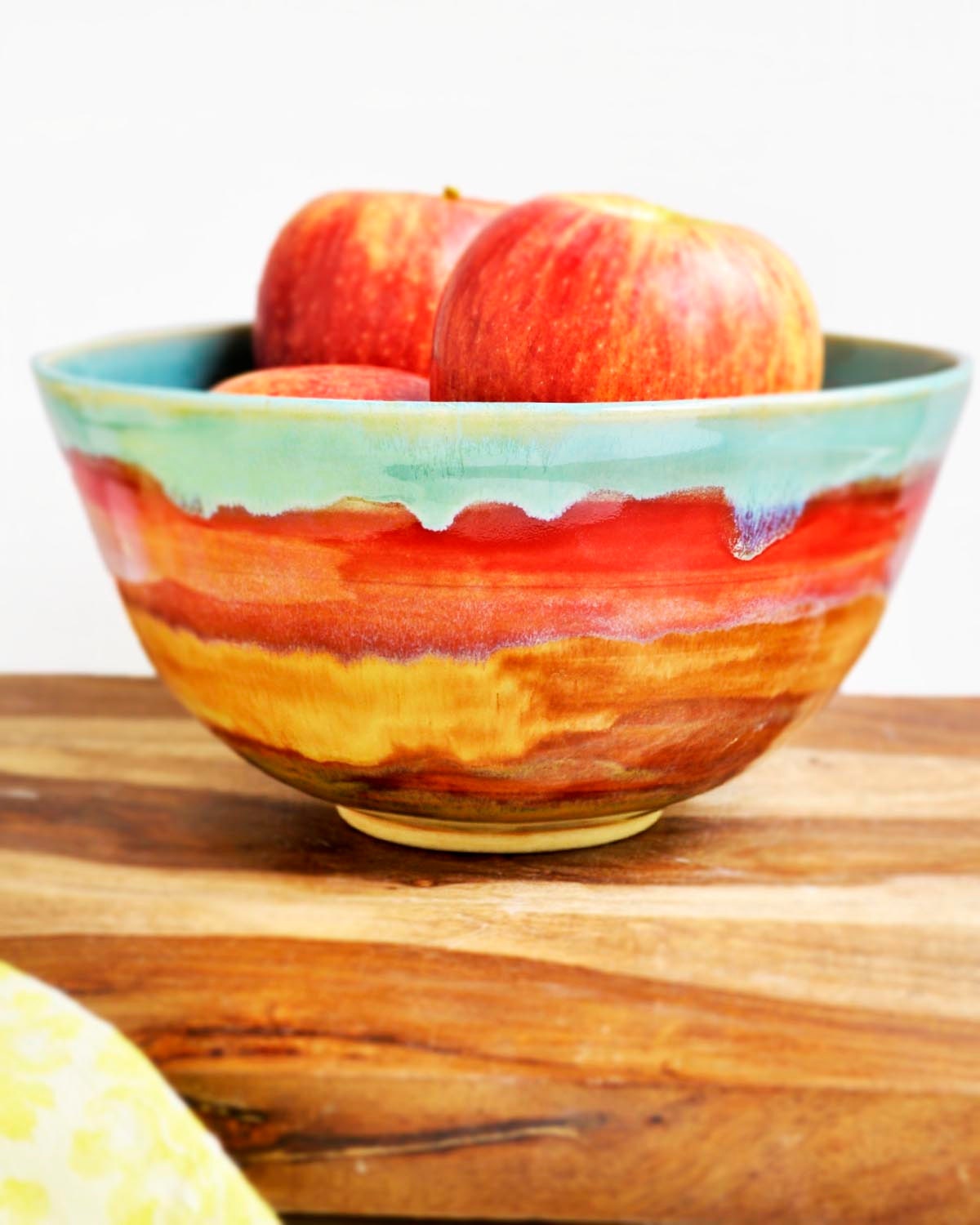 Ceramic Serving Bowl large Noodle bowl ceramic vessel turquoise rust Joyful Blaze grad gift