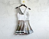 Women's White Tunic Reconstructed Top Eco Friendly Clothes Upcycled Gray Shirt Bohemian Clothing Gypsy Style XS Small 'GRETCHEN'