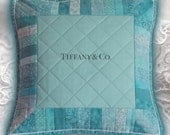 Little Blue Pillow - 14" x 14" Quilted Pillow Sham in the style of Tiffany & Co