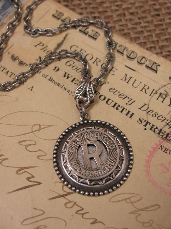 Token Jewelry - Authentic Rockford, Illinois Transit Token Medallion Pendant Necklace - Initial R