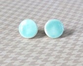Petite Porcelain Earrings.  Aqua Blue Rounds. Tiffany Blue. Post or Stud Earrings. Surgical Steel