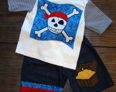 Boys ARGH Jolly Rogers Pirate Tshirt Board Shorts Size 3t/4t... by LittleGuppiesCouture Skull Crossbones... Ready to Ship