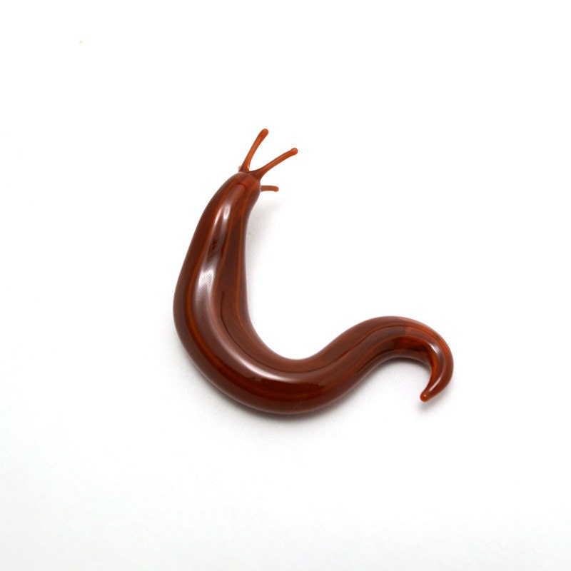Striped Terrestrial Slug, brown/orange/2 - lampworked glass figurine sculpture, very lifelike