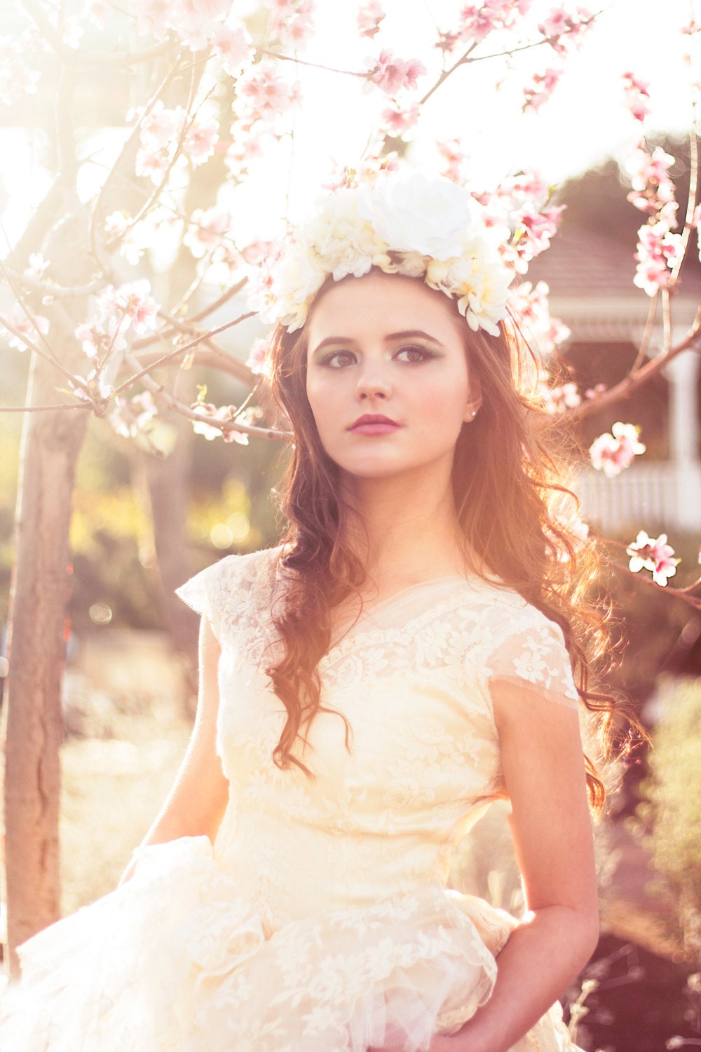 50s Cream Lace and Tulle Vintage Wedding Dress - One of a Kind -  Small
