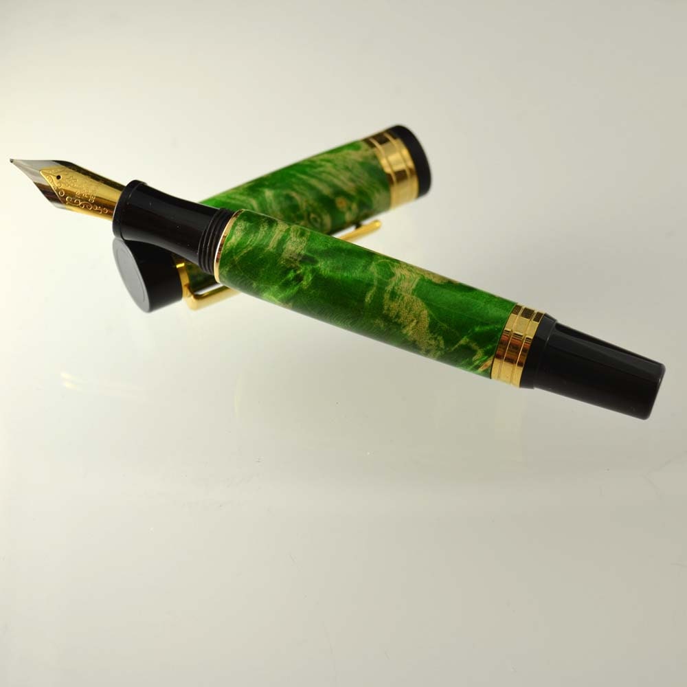 Green Box Elder Burl Fountain Pen - Handcrafted Wooden Fountain Pen