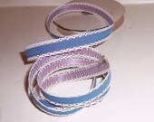 Vintage Blue Velvet Ribbon On Lace Back with Lace Edge 18 yard 3/4" wide French Periwinkle faded Denim Blue Velvet