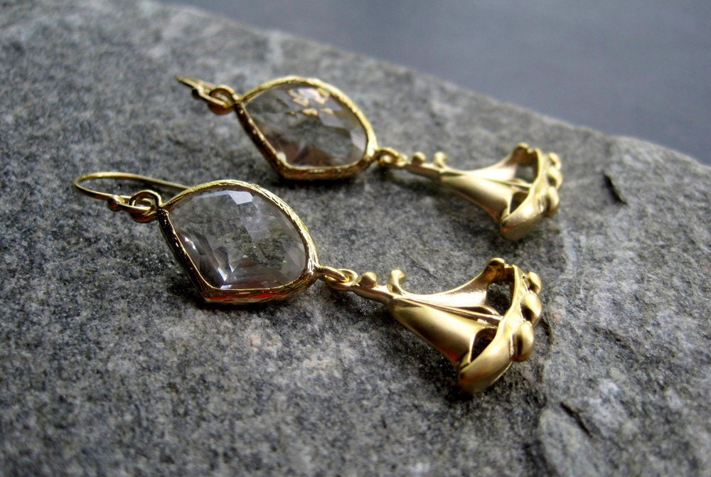 Matte Gold Crystal Clear Glass Sailboat Earrings - Gold Sailboat Earrings - Crystal Sailboat Earrings - Nautical Earrings