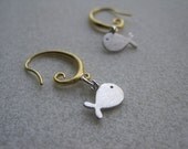 Whale Earrings - Matte Silver Whale Earrings - Two Tone Whale Earrings - Gold Hoop Whale Earrings - Nautical Earrings