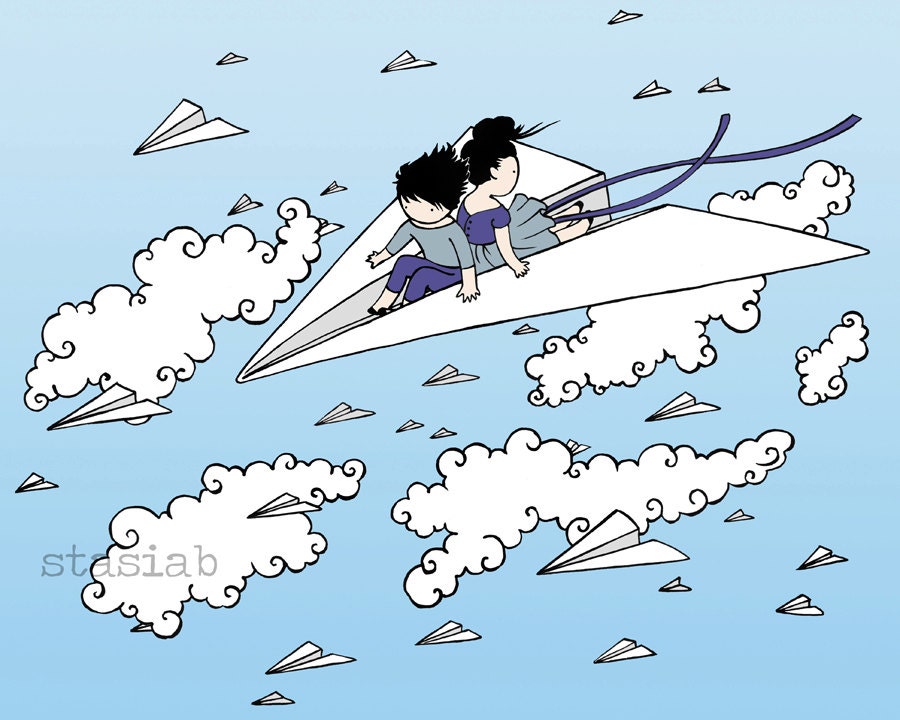 Paper Plane 8x10 Print - kids riding a paper airplane
