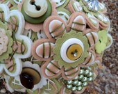 Champagne Sage Button and Felt Bouquet. READY TO SHIP. Small Bridal or Bridesmaid Size. Alternative Wedding Bouquets.