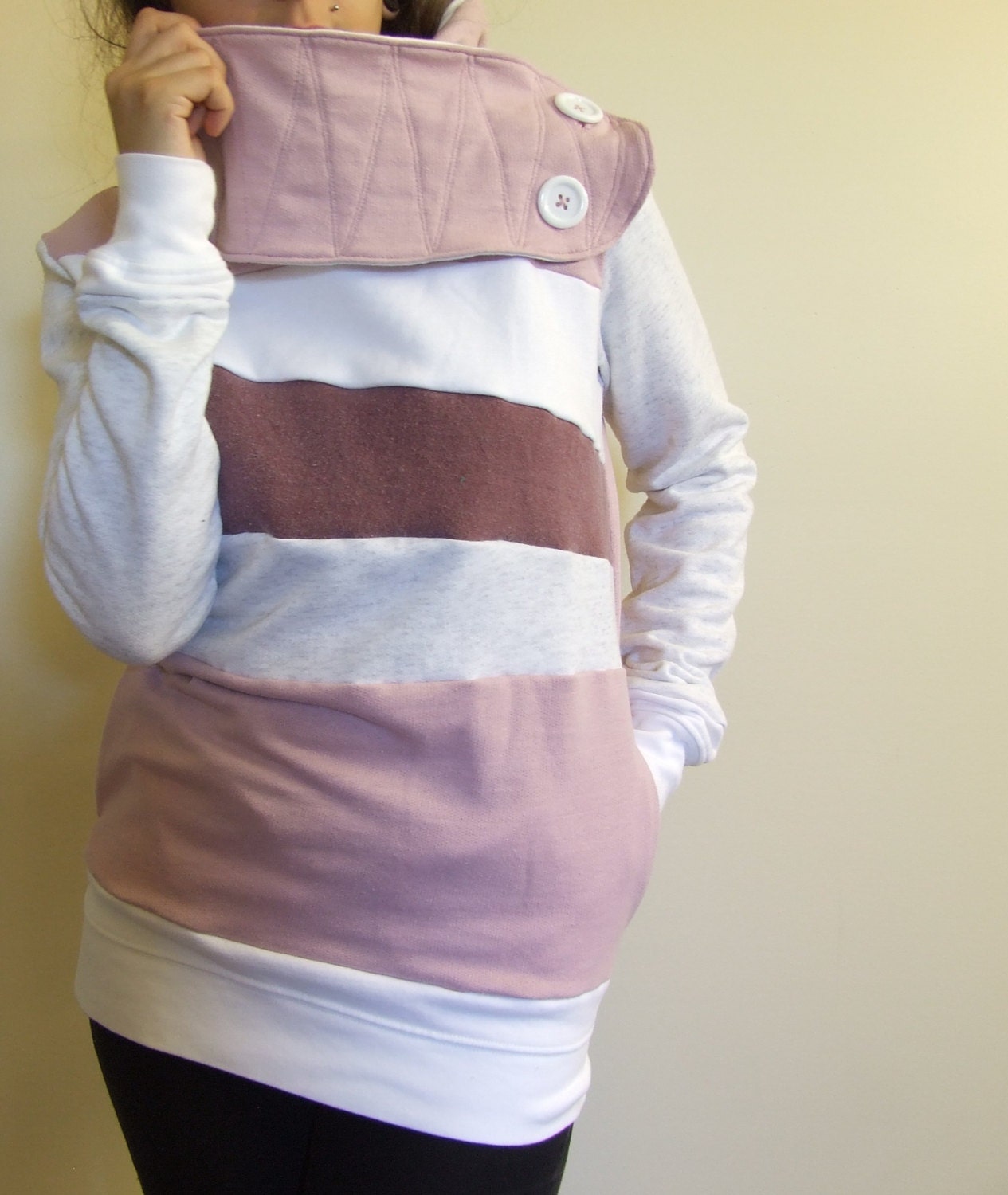 MARSHMALLOW FLUFF  - Hoodie Sweatshirt Sweater - Recycled Upcycled - One of a Kind Women - Small/Medium