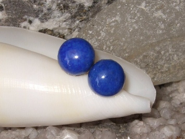 Rich Deep Blue Lapis Lazuli Titanium Ear Posts Clutches Studs Earrings Earings 8mm Round Hypo Allergenic
