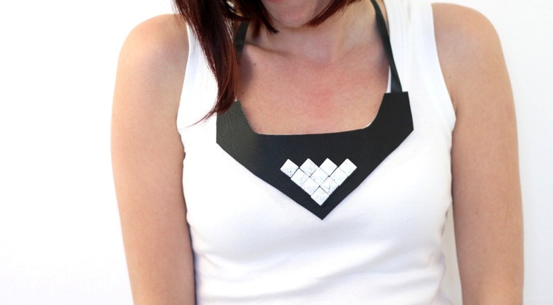 Geometric statement necklace, studded necklace, studded leather necklace