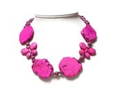 Pink Magenta Turquoise Slab Statement Necklace -  Pink Magenta Necklace - Bright Fun Jewelry
