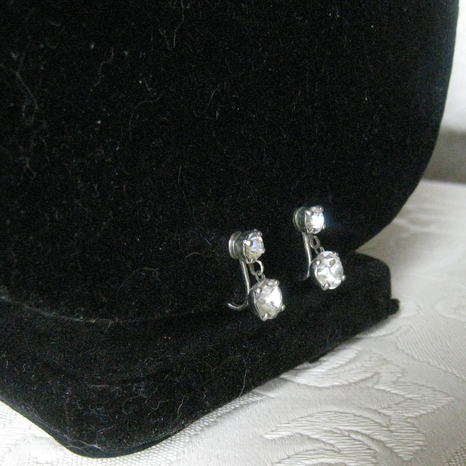 Vintage Rhinestone Drop Earrings - Royal Wedding, 1950's Bridal