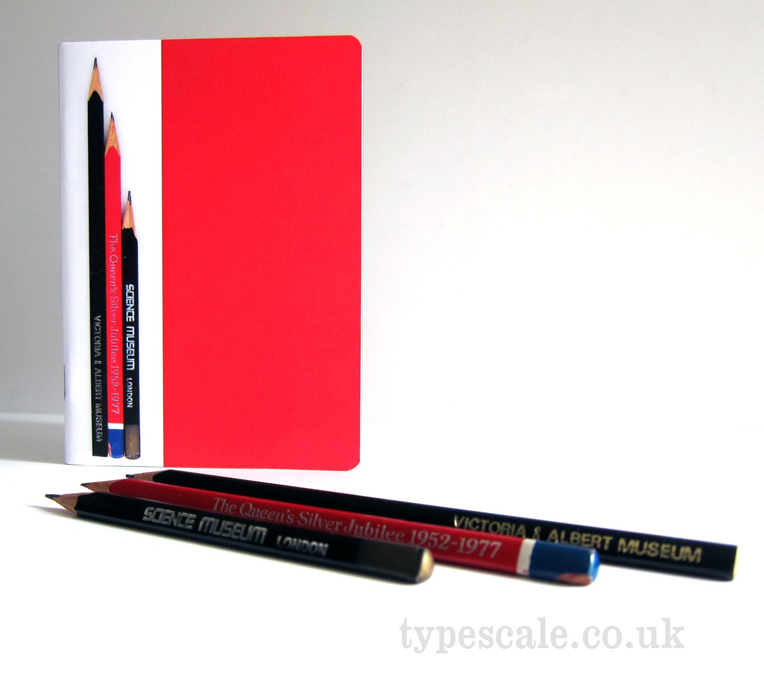 Visit London red notebook vintage souvenir pencils photograph cover A6 plain paper journal sketchbook Typescale stationery