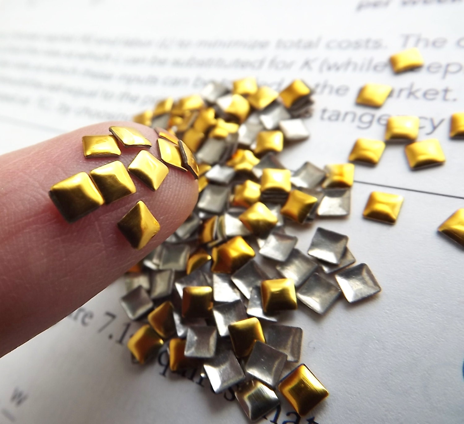 GOLD 3mm SQUARE Metal Studs 100 Pieces Nail Rhinestuds Hotfix