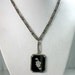 Art Deco Black Glass Necklace, Marcasite, Sterling Geometric Links, Flower Motif