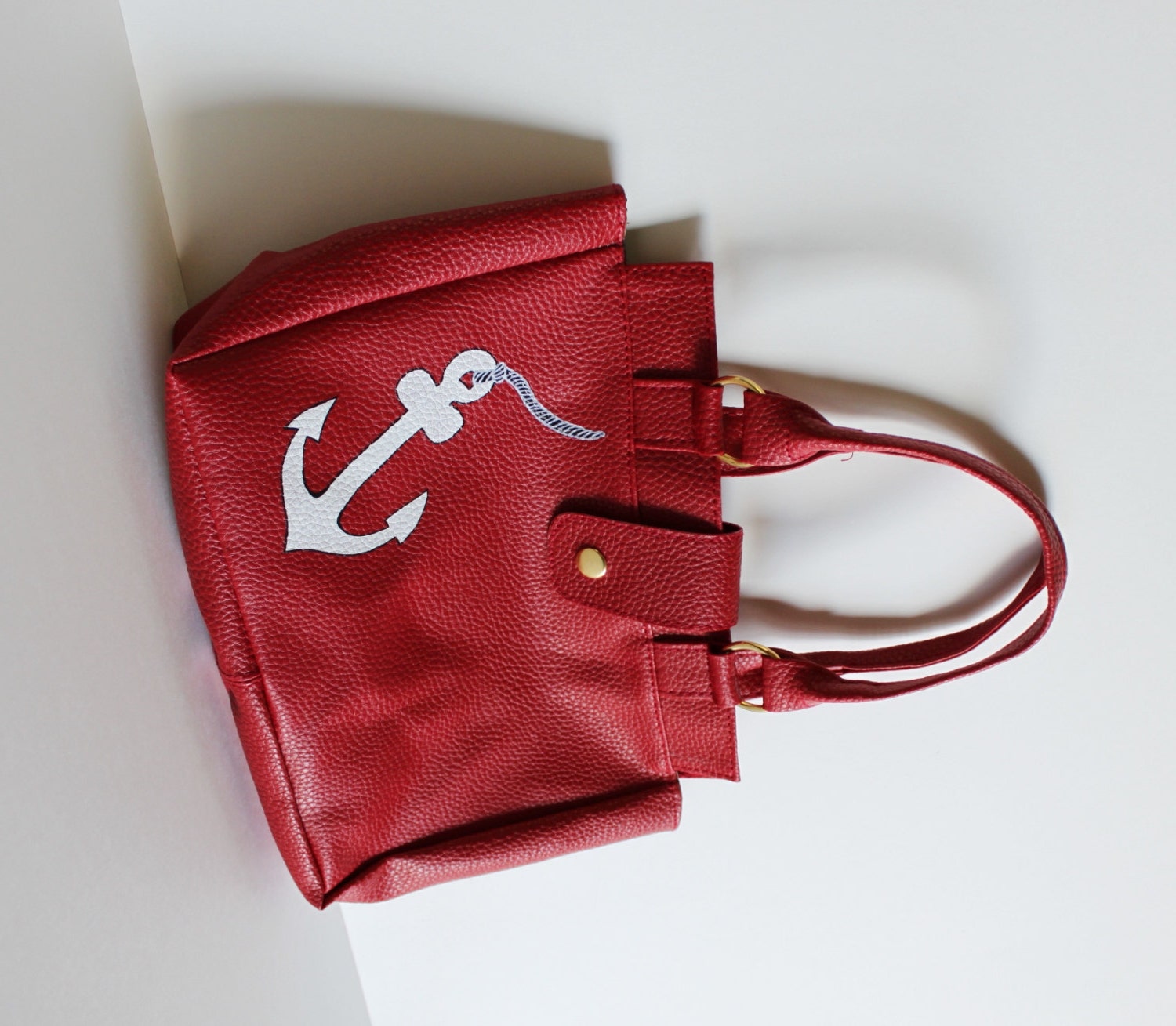 Heavy - UPCYCLED red PURSE with hand painted anchor