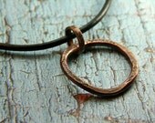 Mens Rustic Choker - Heavy Gauge Hand Forged Copper Hoop on Leather - Father's Day