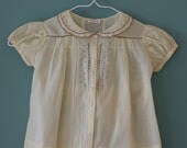 Vintage Handmade Light Yellow and Brown Dress with Embroidery and Tie Back Waist