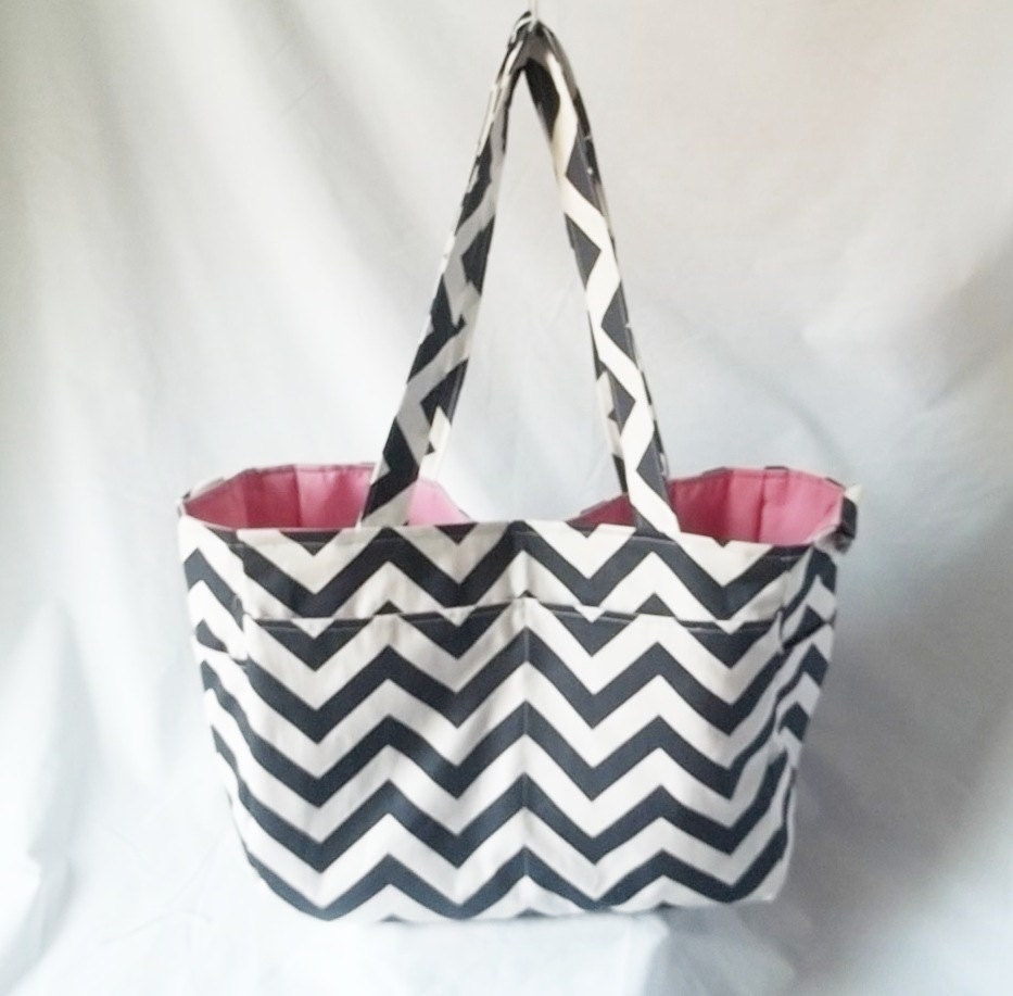 Chevron diaper bag with monogram - Navy zig zag medium weekender -Made to Order