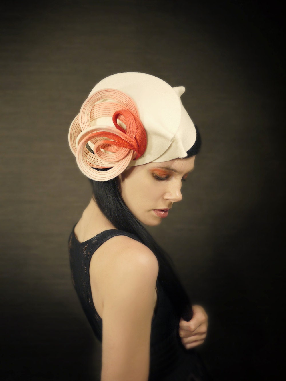 Ombre Tangerine Pink and Cream Felt Hat - Aquatic Series