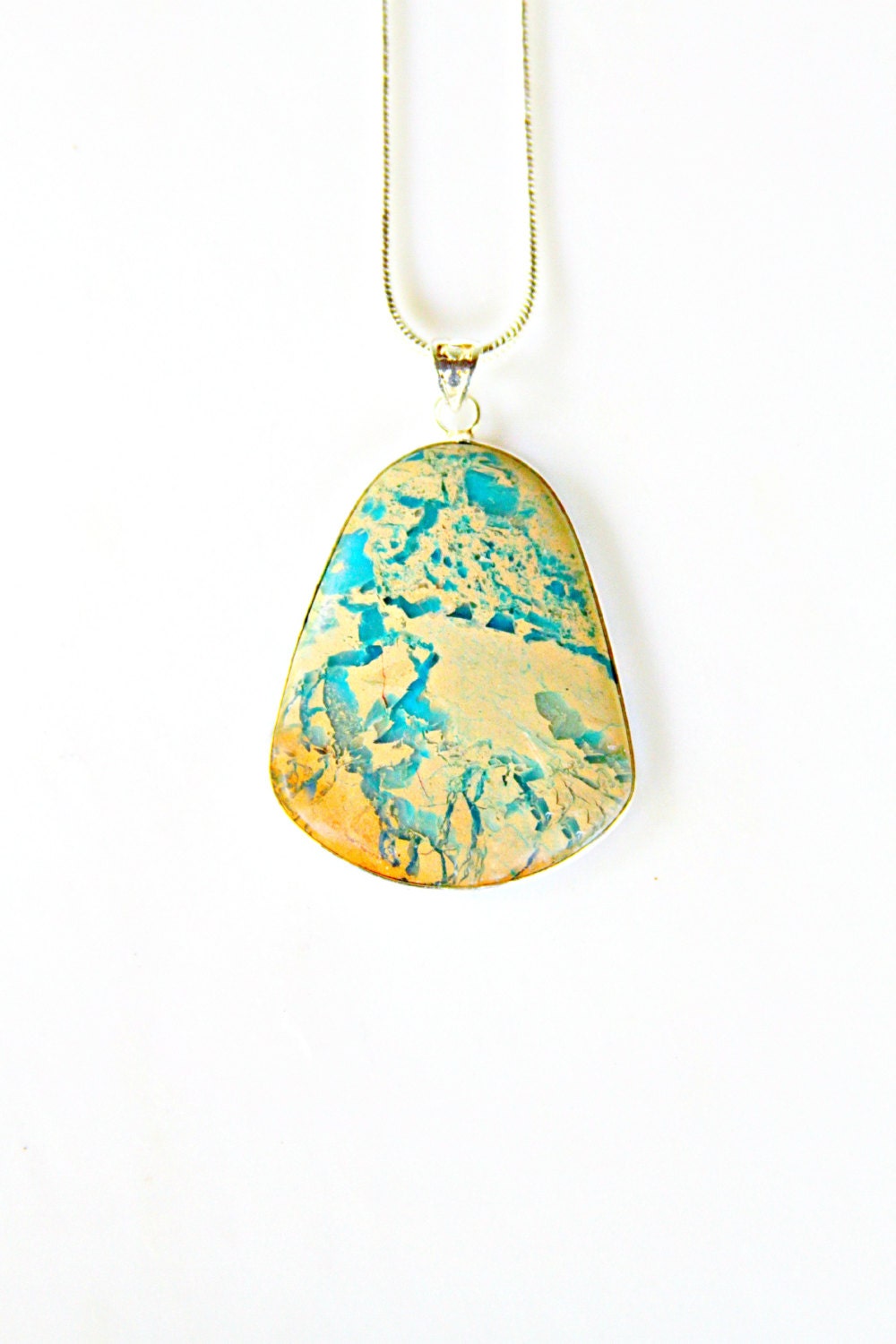 Turquoise Blue Pendant Necklace - with YOUR CHOICE of Sterling Necklace with IMPERIAL Jasper Sterling Pendant Unique Gem Set by Mei Faith