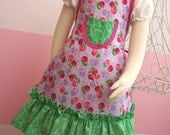 Kids Ruffle Apron - Purple and Pink Cherries - Size 4T-6