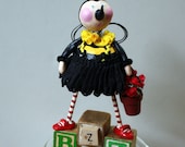 Folk Art Bumblebee Bug Insect Whimsical Art Doll Sculpture
