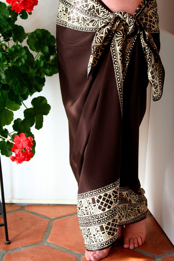 Chocolate Brown Tribal Mens Sarong Swimwear Bottoms Batik Pareo Beach Wrap Mens Clothing Sarong Festival Clothes Batik Sarong