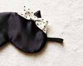 Black Satin and Polka Dot Cotton Cat Eye Mask