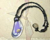 Seashell necklace - Purple seaglass - polymer clay pearl - braided hemp - bohemian - beach - gift - handmade