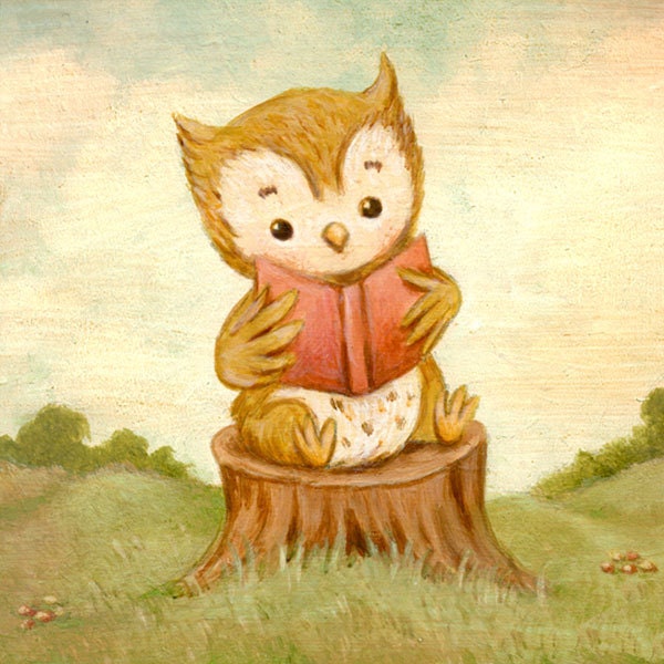 Owl, Nursery Art Print for Baby and Children, Book Love, Children's Art, Bookworm, Cute, Kids Art - Owl Love Books