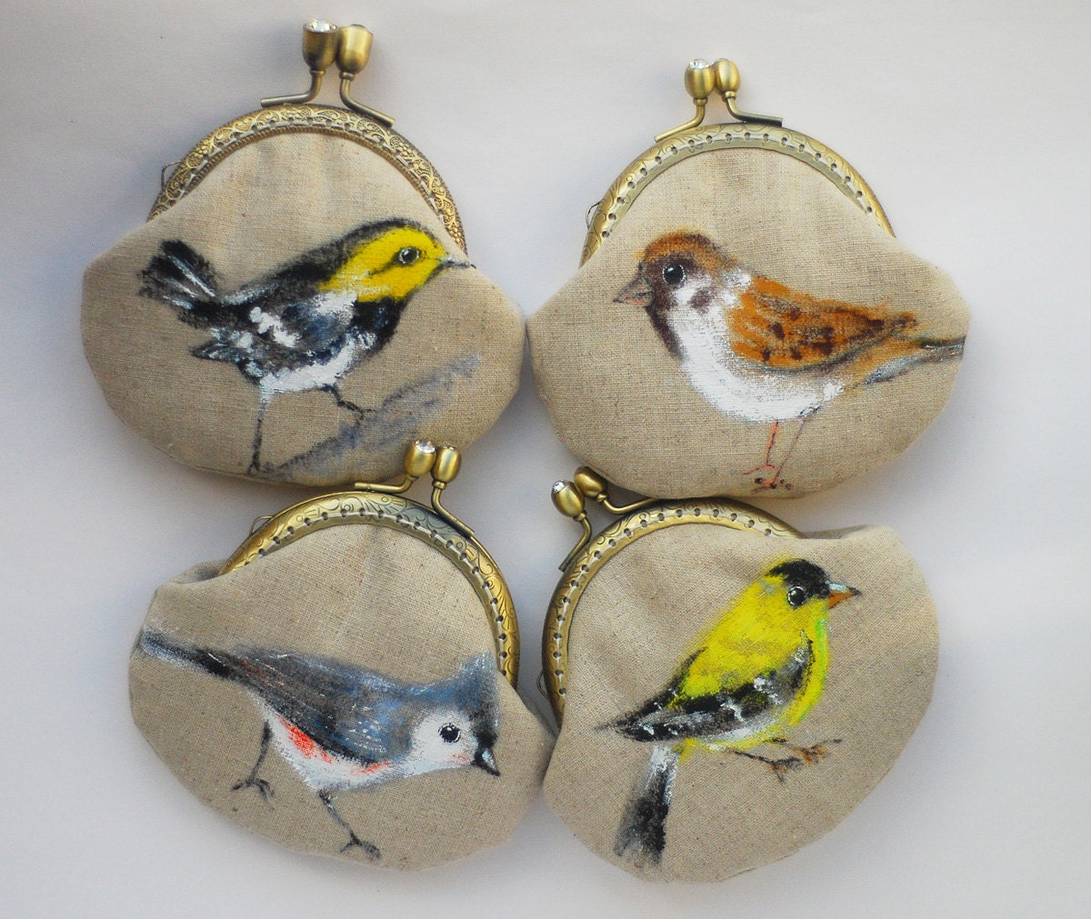 Garden bird Hand painted Vintage Purse (made to order)