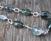 Chunky Green Rutilated Quartz Gemstone Bracelet with Sterling SIlver Adjustable