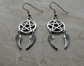 Supernatural Inspired Devil's Trap Pentagram and Angel Wing Charm Dangle Earrings