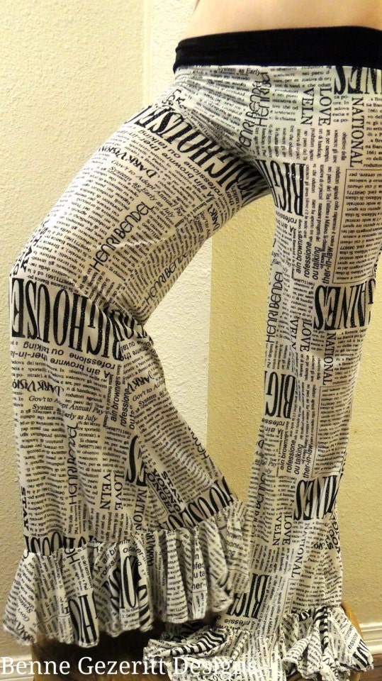 Newsprint Tribal Fusion Bellydance Ruffle Pants