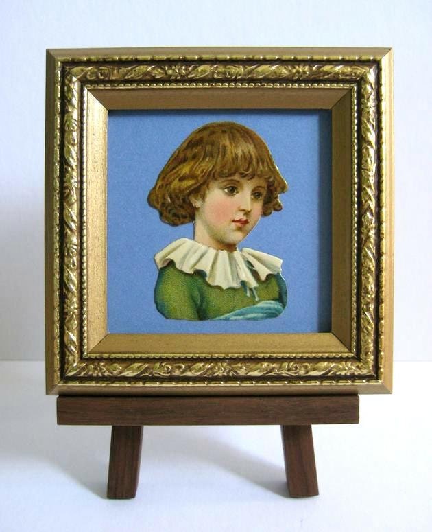 Victorian Child Portrait Little Boy Ruffle Collar Die Cut Scrap Framed