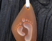 Just like stepping into Sand - Footprints Forever Friends Amber colored beach Sea Glass pendant
