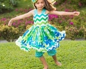 Girl Dress, Tropical Twirl in Blue, many childrens sizes, by SunLoveShirts