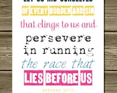 SALE. Persevere in Running Digital Wall Art. Running Art. Fitness Art.  JPG download.  Inspirational Art. Christian Art. Hebrews 12:1