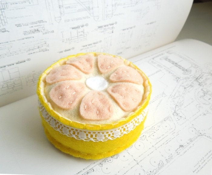 Felt Fruit Pincushion Embroidered Pink Grapefruit
