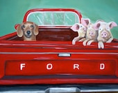 Custom Pet Portrait with Three Pigs and a Truck