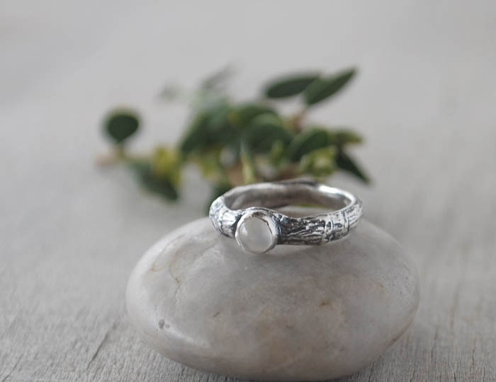 Fine Silver Moonstone Ring - Handcrafted Artisan Jewelry Size 6 Silver Band - Silver Engagement  Ring