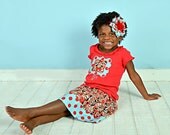 Sock Monkey Red and Aqua Shirt and Skirt