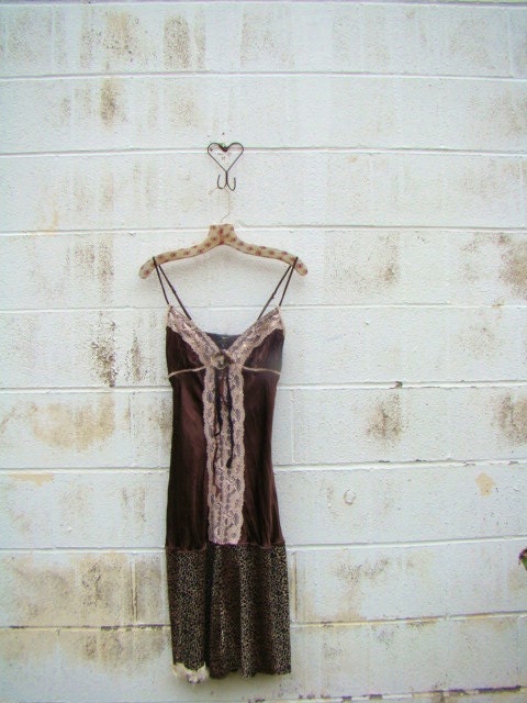 Brown Boho Dress/Wearable Art/Recycled Fashion