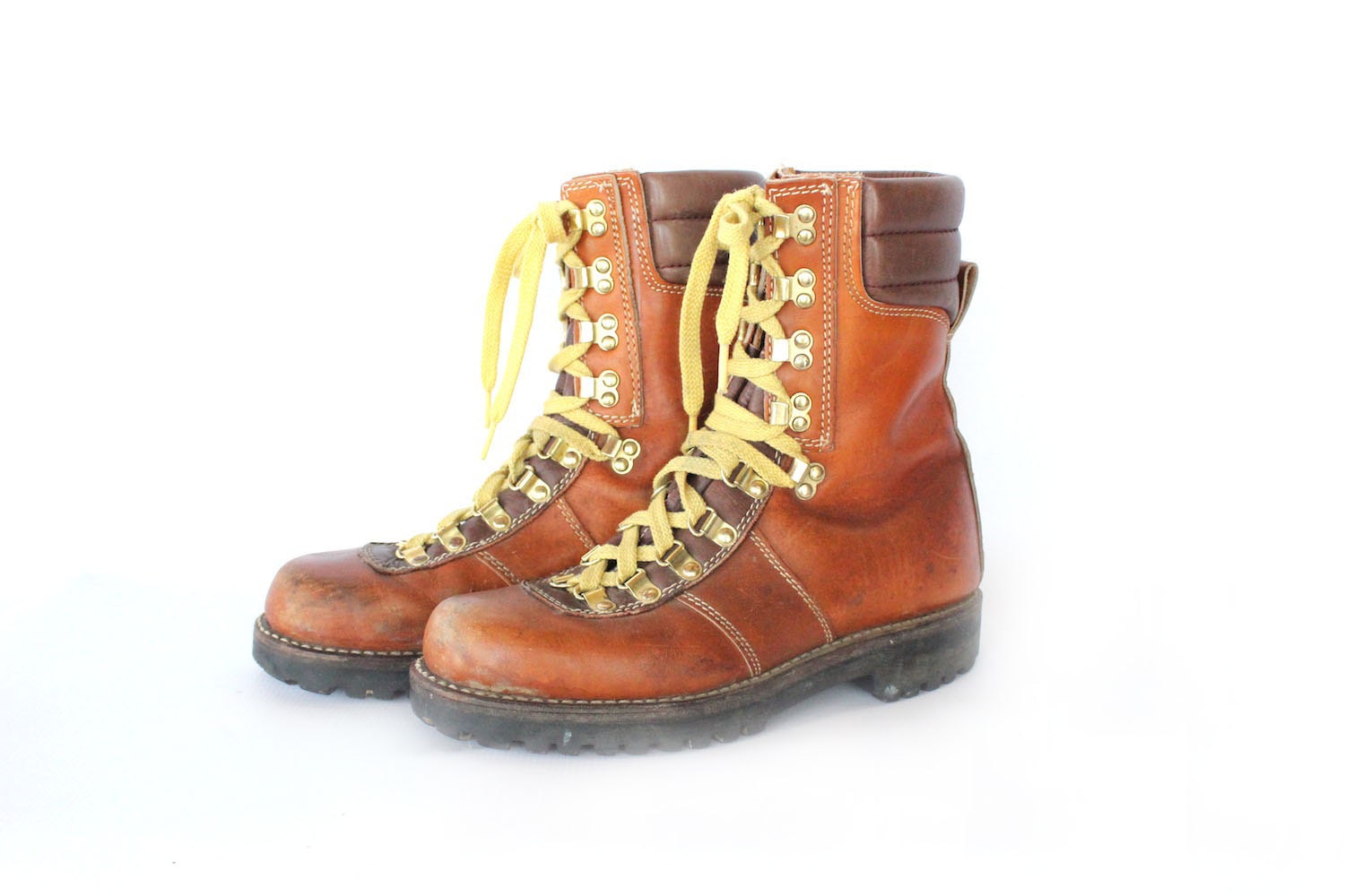 70s Brown Leather Work Boot - Vintage Lace Up Ankle Boot - Hiking Boot - 7.5 / 9