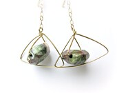 Geometric Wire Stone Earrings- Green Agate-Blue-Orange-Teal-Stone Earrings- Wire and Stone Earrings